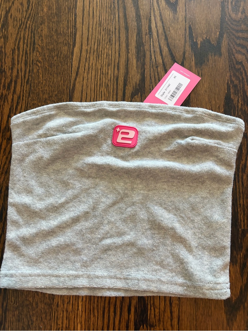 Edikted Gray Tube Top with Pink Logo Patch